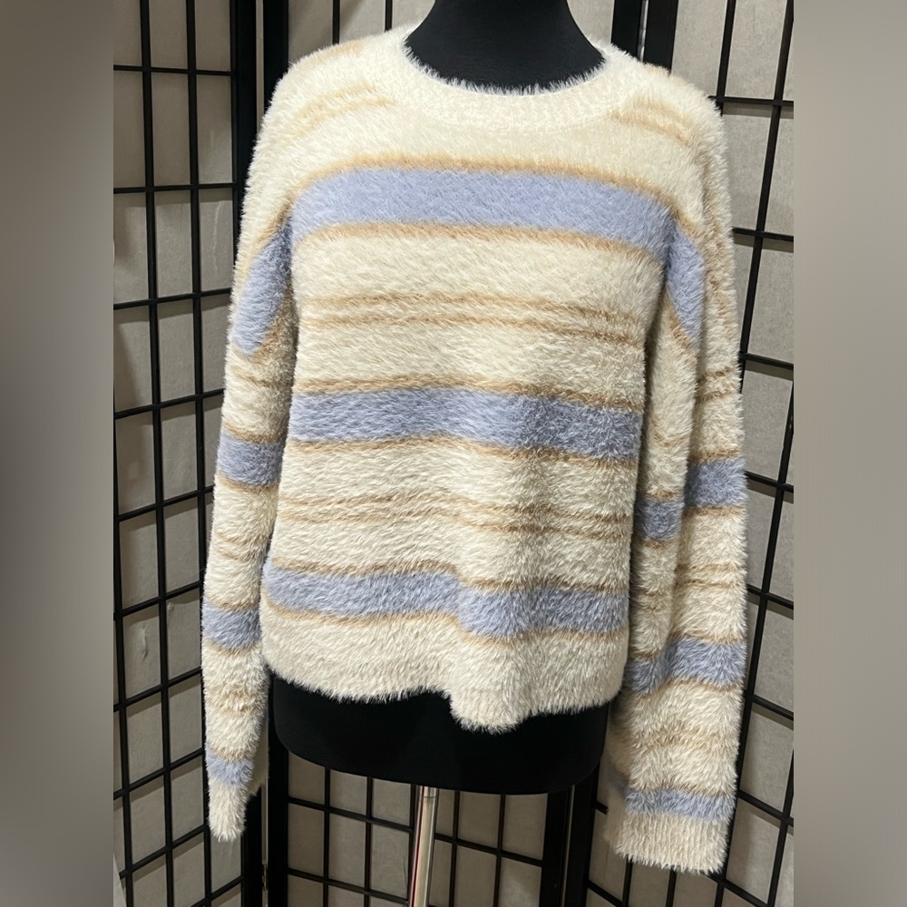Cozy Striped Fuzzy TEDDY Sweater BY VICI, CASUAL RELAXED, OVERSIZED, SIZE XL - Picture 4 of 11